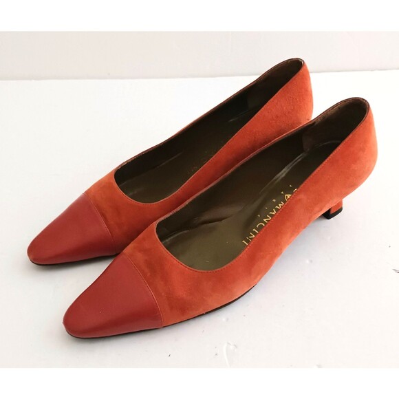 VTG Renee Mancini Paris Dk Orange Suede/Leather Cap Toe Low Heel Pump 37.5 US 7N - Picture 9 of 9